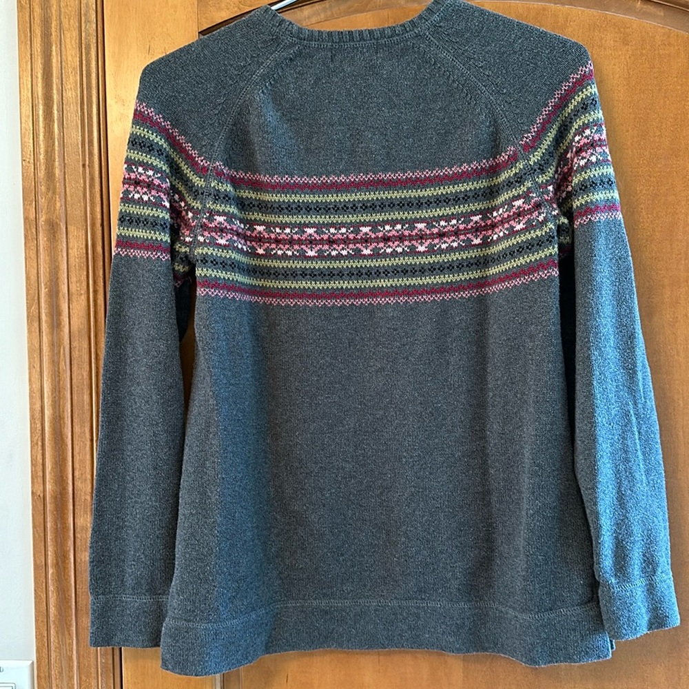 Eddie Bauer Gray Fair Isle Knit Cotton Crewneck Sweater Women's Medium Tall - Picture 2 of 6